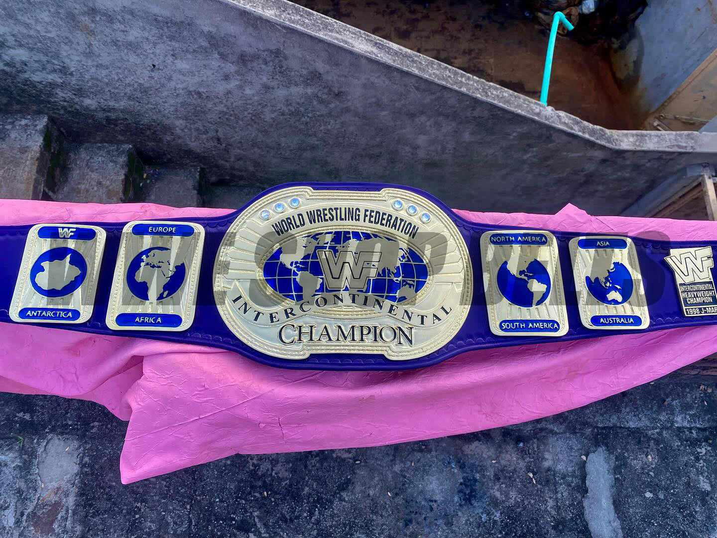 24K CNC WWF Intercontinental Championship Belt – Classic Blue Strap Replica Title